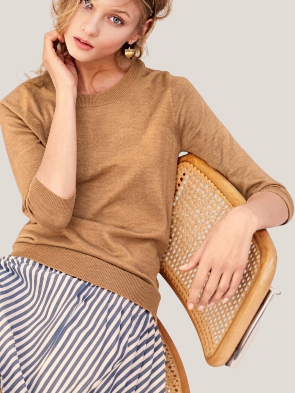 J.Crew 3/4 Sleeve Merino Wool Tippi Sweater Marled Camel Small - Picture 1 of 9